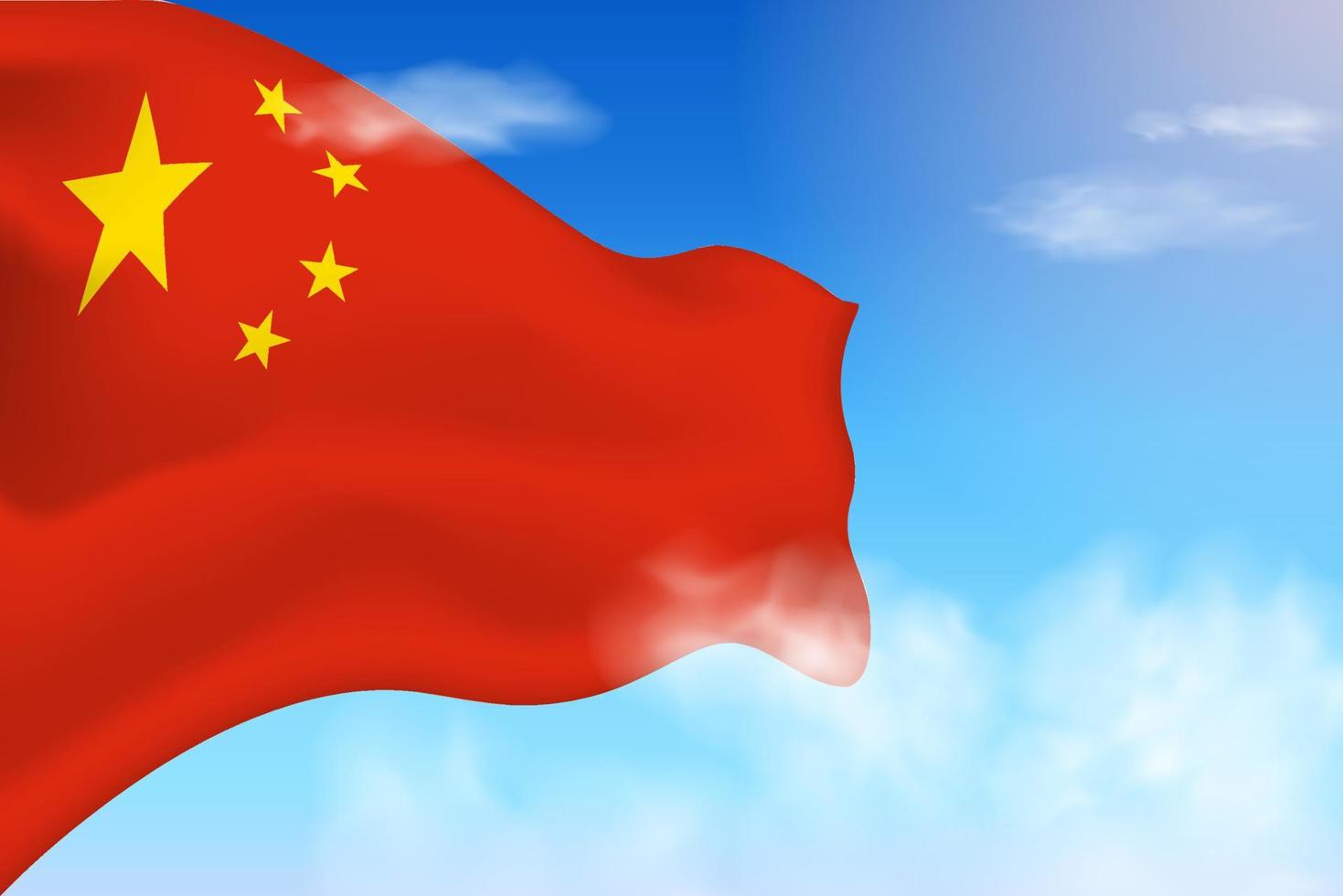 China flag in the clouds. Vector flag waving in the sky. National day realistic flag illustration. Blue sky vector.