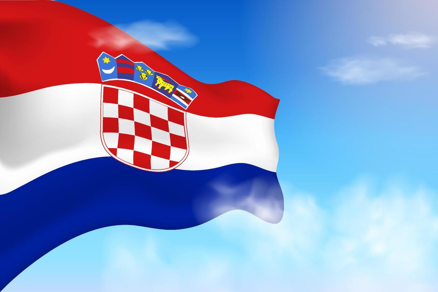 bandera de croacia en las nubes. bandera vectorial ondeando en el cielo. ilustración realista de la bandera del día nacional. vector de cielo azul.