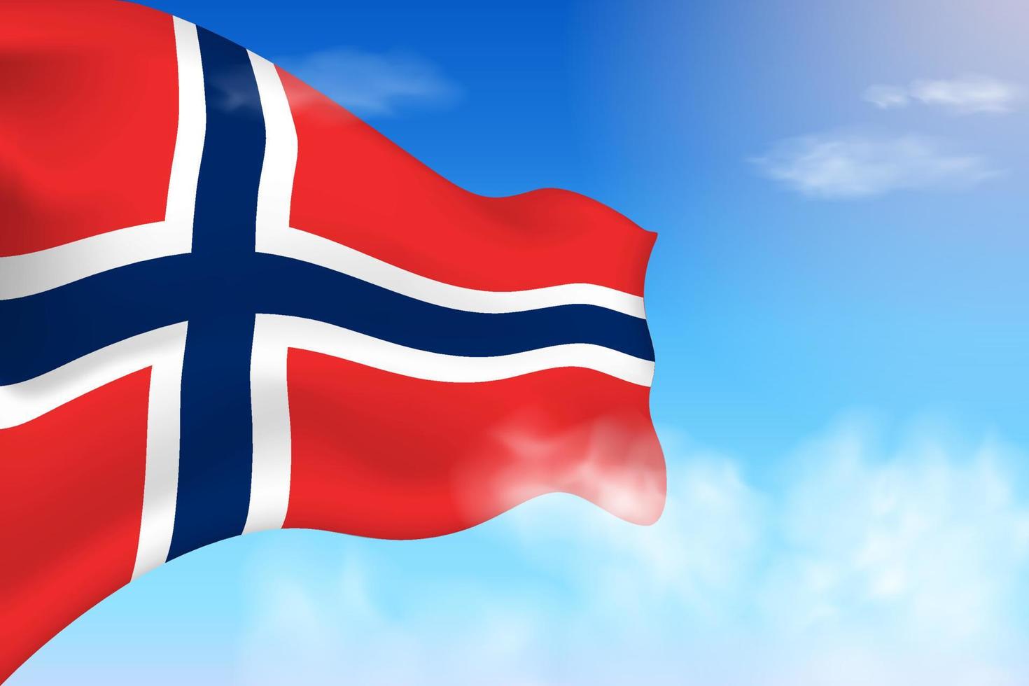 Norway flag in the clouds. Vector flag waving in the sky. National day realistic flag illustration. Blue sky vector.