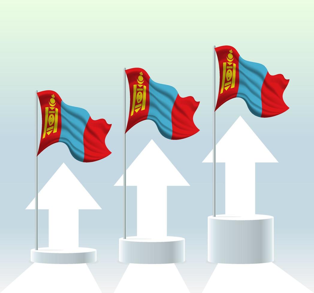 Mongolia flag. The country is in an uptrend. Waving flagpole in modern pastel colors. Flag drawing, shading for easy editing. Banner template design. vector