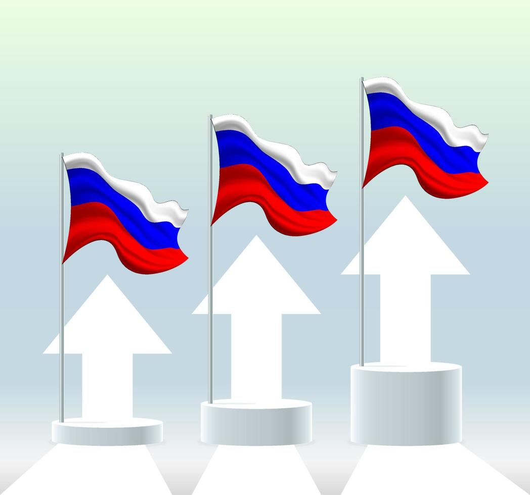 bandera de rusia el país está en una tendencia alcista. asta de bandera ondeante en colores pastel modernos. dibujo de bandera, sombreado para una fácil edición. diseño de plantilla de banner. vector