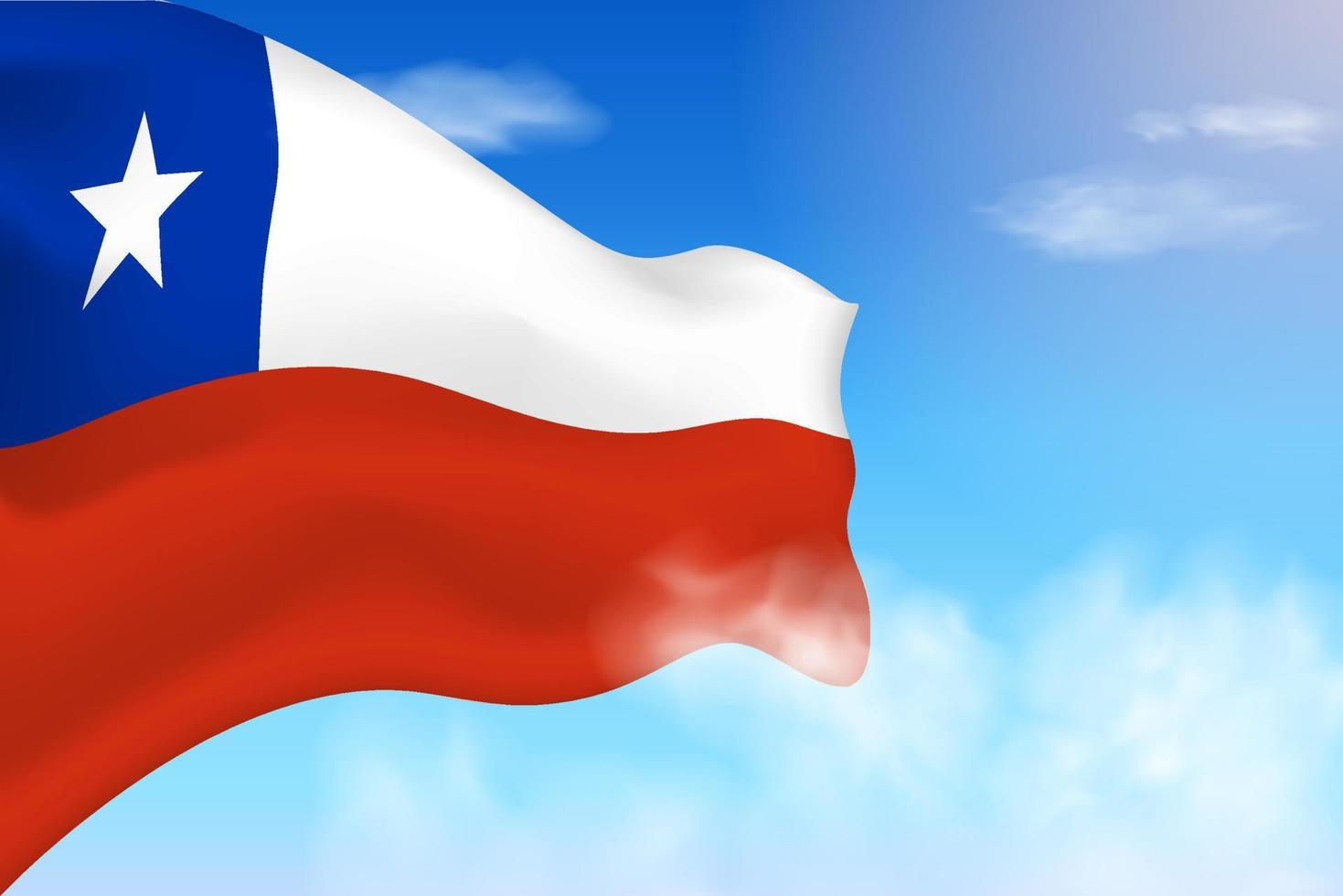 Chile flag in the clouds. Vector flag waving in the sky. National day realistic flag illustration. Blue sky vector.