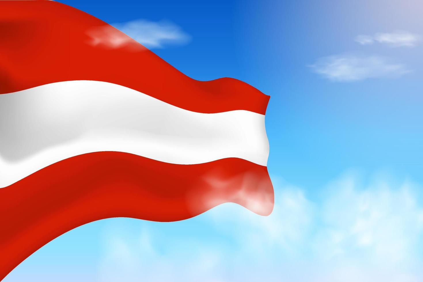 Austria flag in the clouds. Vector flag waving in the sky. National day realistic flag illustration. Blue sky vector.