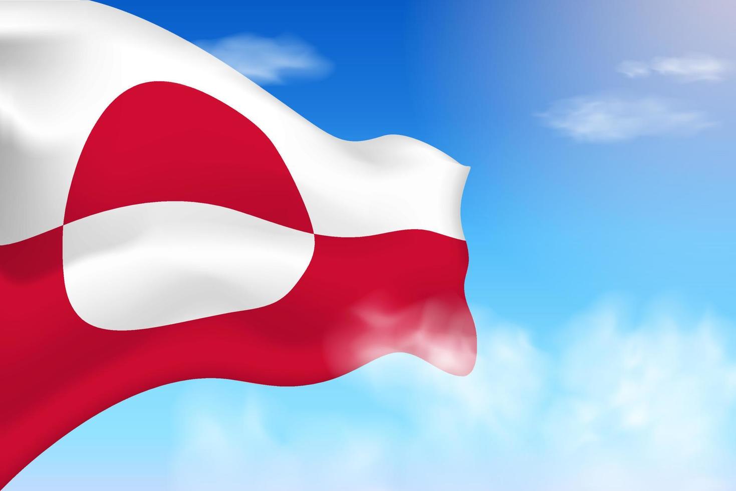 Greenland flag in the clouds. Vector flag waving in the sky. National day realistic flag illustration. Blue sky vector.