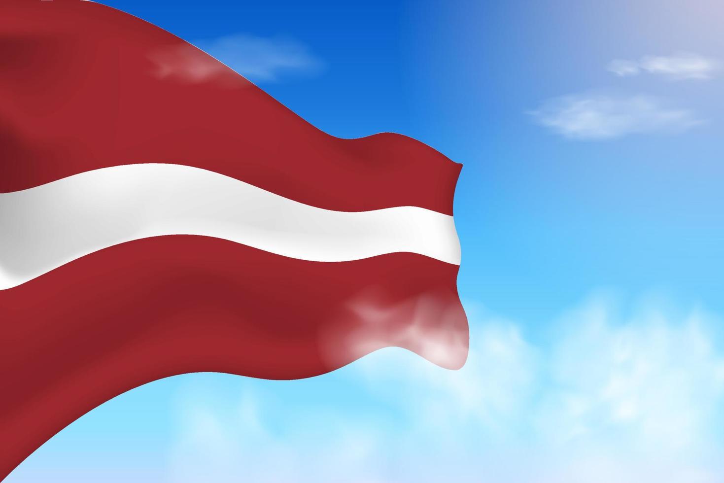 Latvia flag in the clouds. Vector flag waving in the sky. National day realistic flag illustration. Blue sky vector.