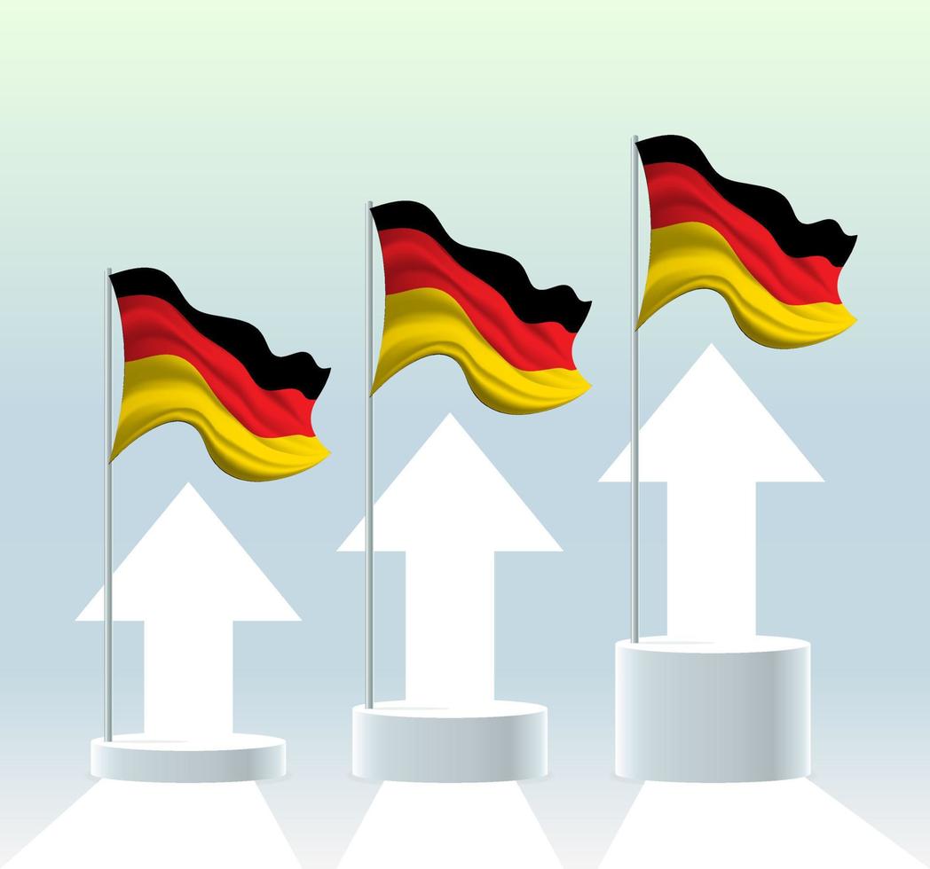 bandera de alemania el país está en una tendencia alcista. asta de bandera ondeante en colores pastel modernos. dibujo de bandera, sombreado para una fácil edición. diseño de plantilla de banner. vector