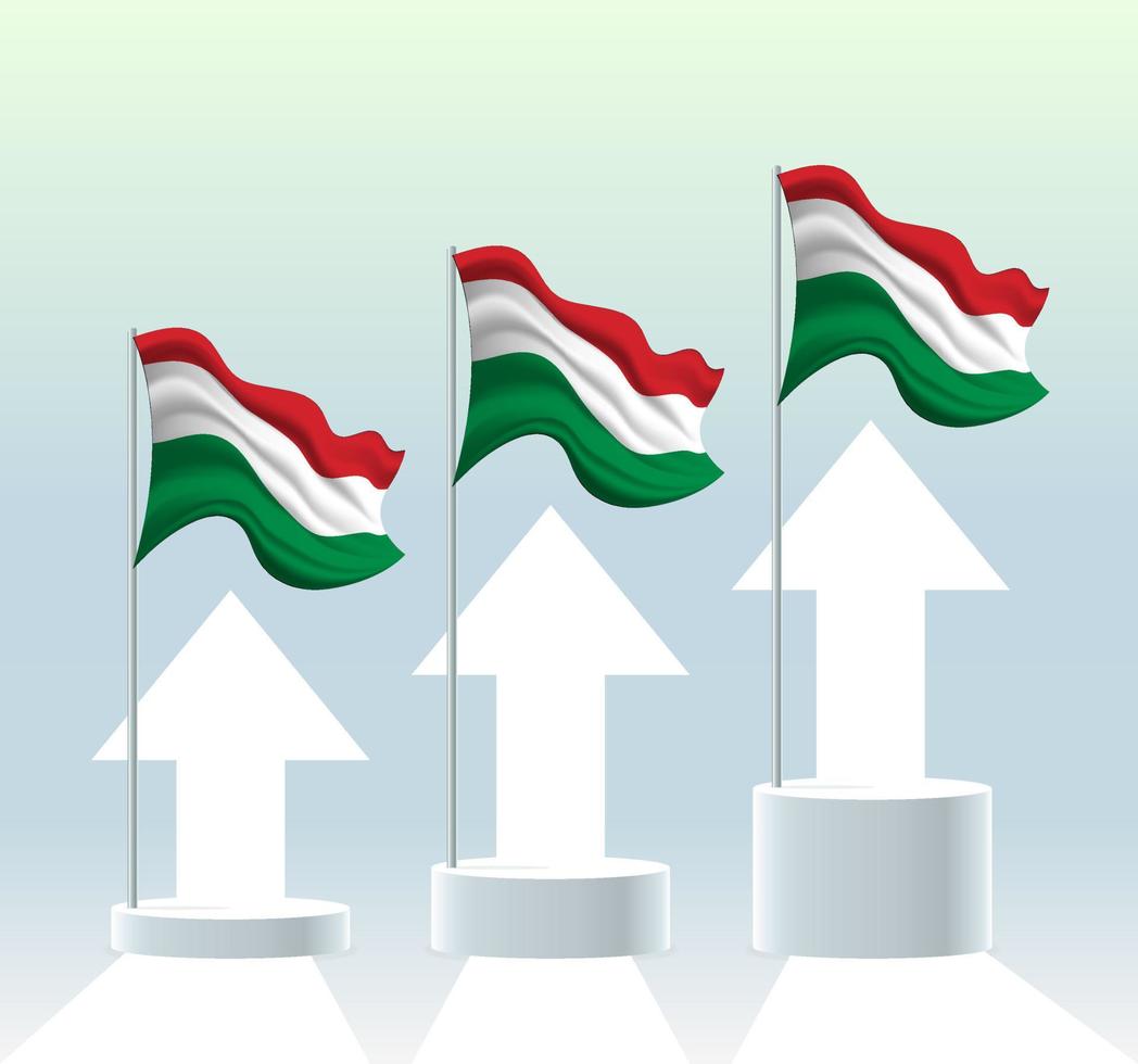 Hungary flag. The country is in an uptrend. Waving flagpole in modern pastel colors. Flag drawing, shading for easy editing. Banner template design. vector
