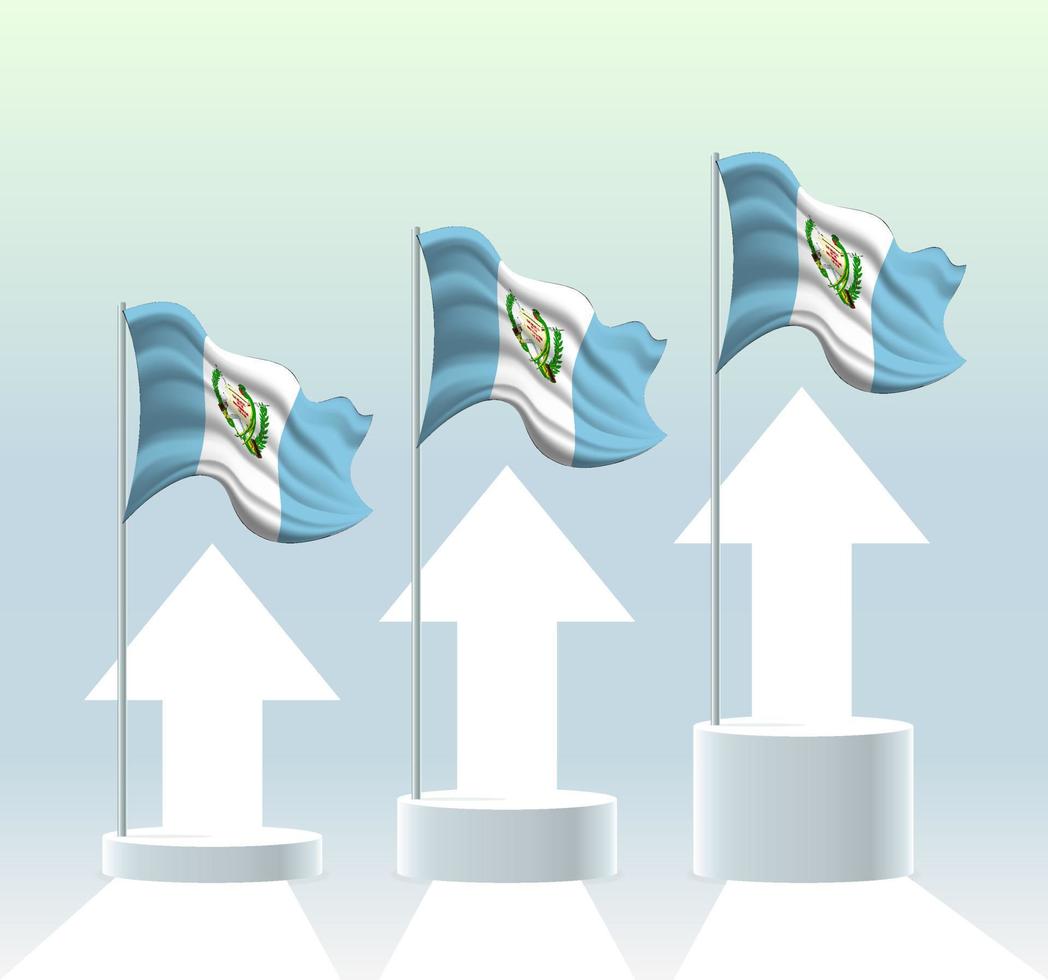 Guatemala flag. The country is in an uptrend. Waving flagpole in modern pastel colors. Flag drawing, shading for easy editing. Banner template design. vector