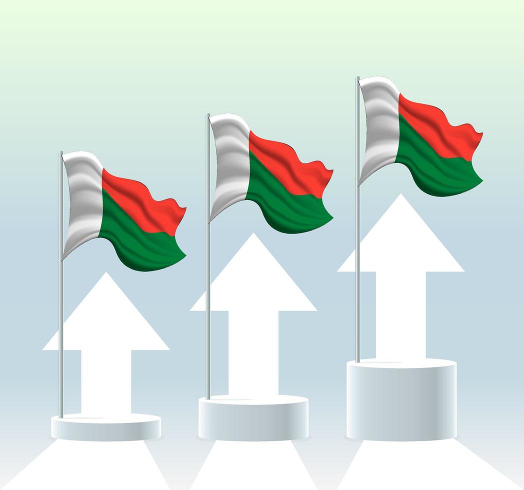 bandera de madagascar el país está en una tendencia alcista. asta de bandera ondeante en colores pastel modernos. dibujo de bandera, sombreado para una fácil edición. diseño de plantilla de banner. vector