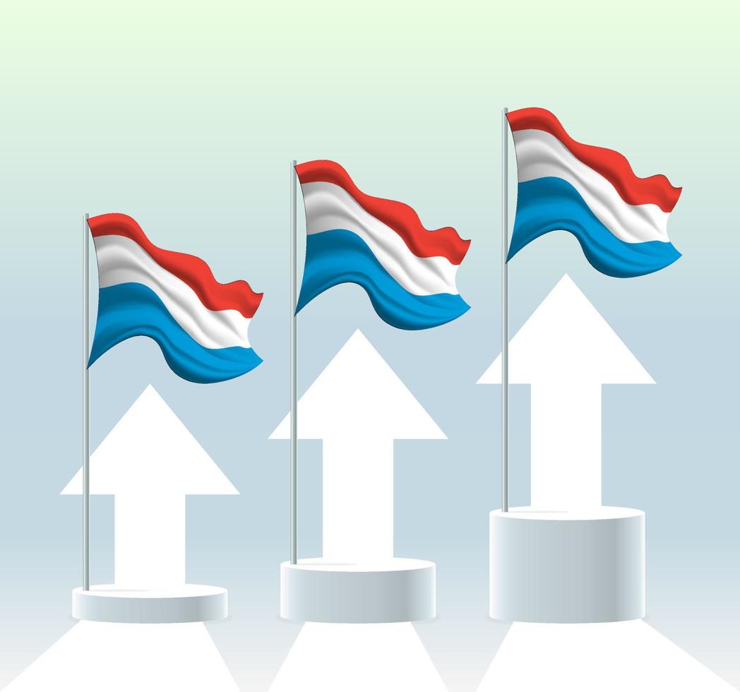 Luxembourg flag. The country is in an uptrend. Waving flagpole in modern pastel colors. Flag drawing, shading for easy editing. Banner template design. vector