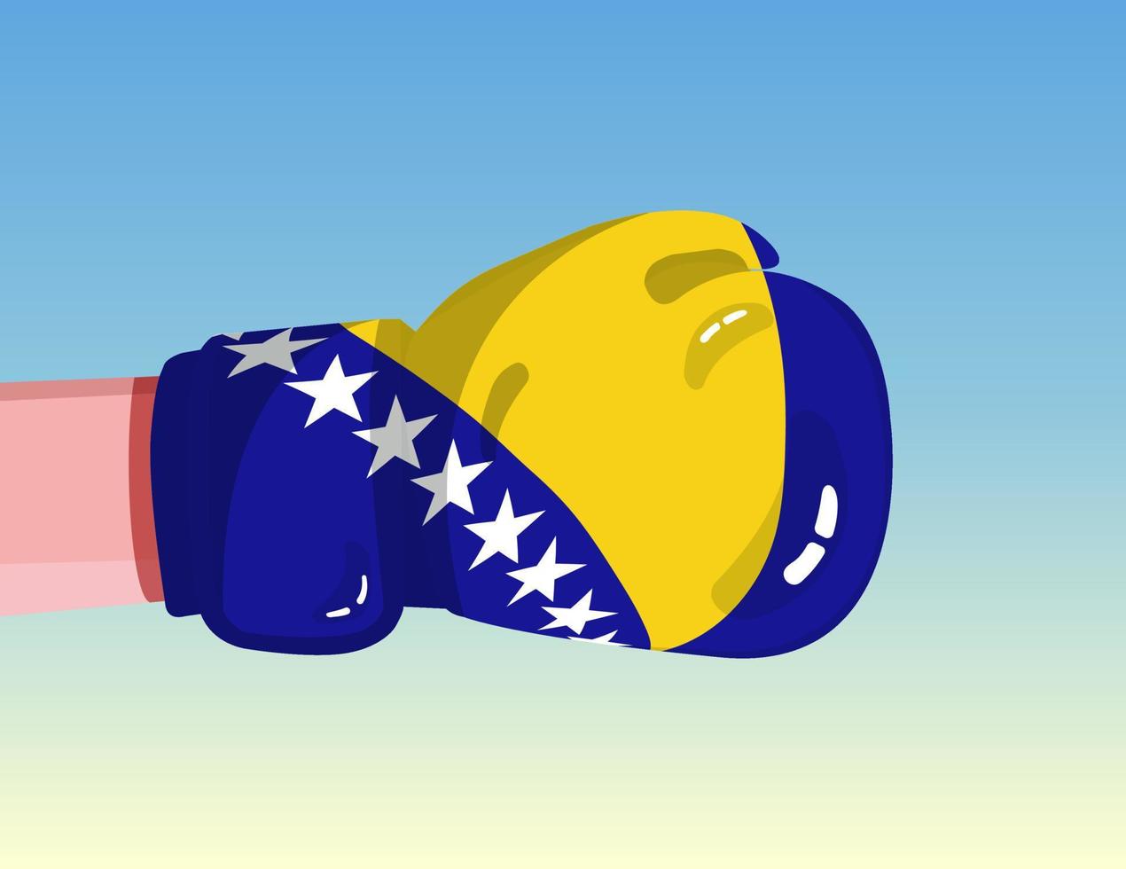 Flag of Bosnia and Herzegovina on boxing glove. Confrontation between countries with competitive power. Offensive attitude. Separation of power. Template ready design. vector