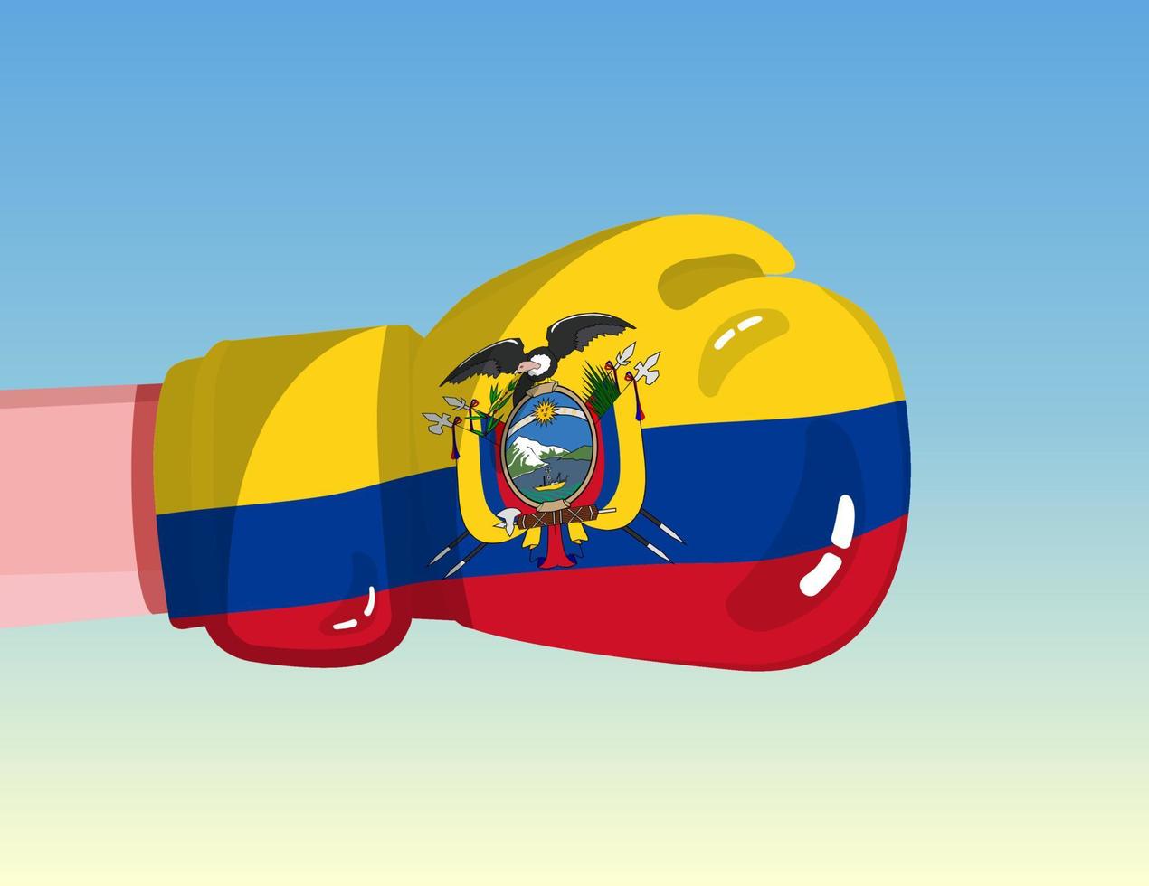 Flag of Ecuador on boxing glove. Confrontation between countries with competitive power. Offensive attitude. Separation of power. Template ready design. vector