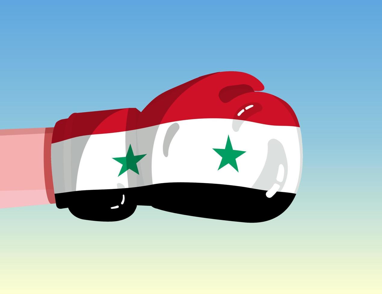 Flag of Syria on boxing glove. Confrontation between countries with competitive power. Offensive attitude. Separation of power. Template ready design. vector