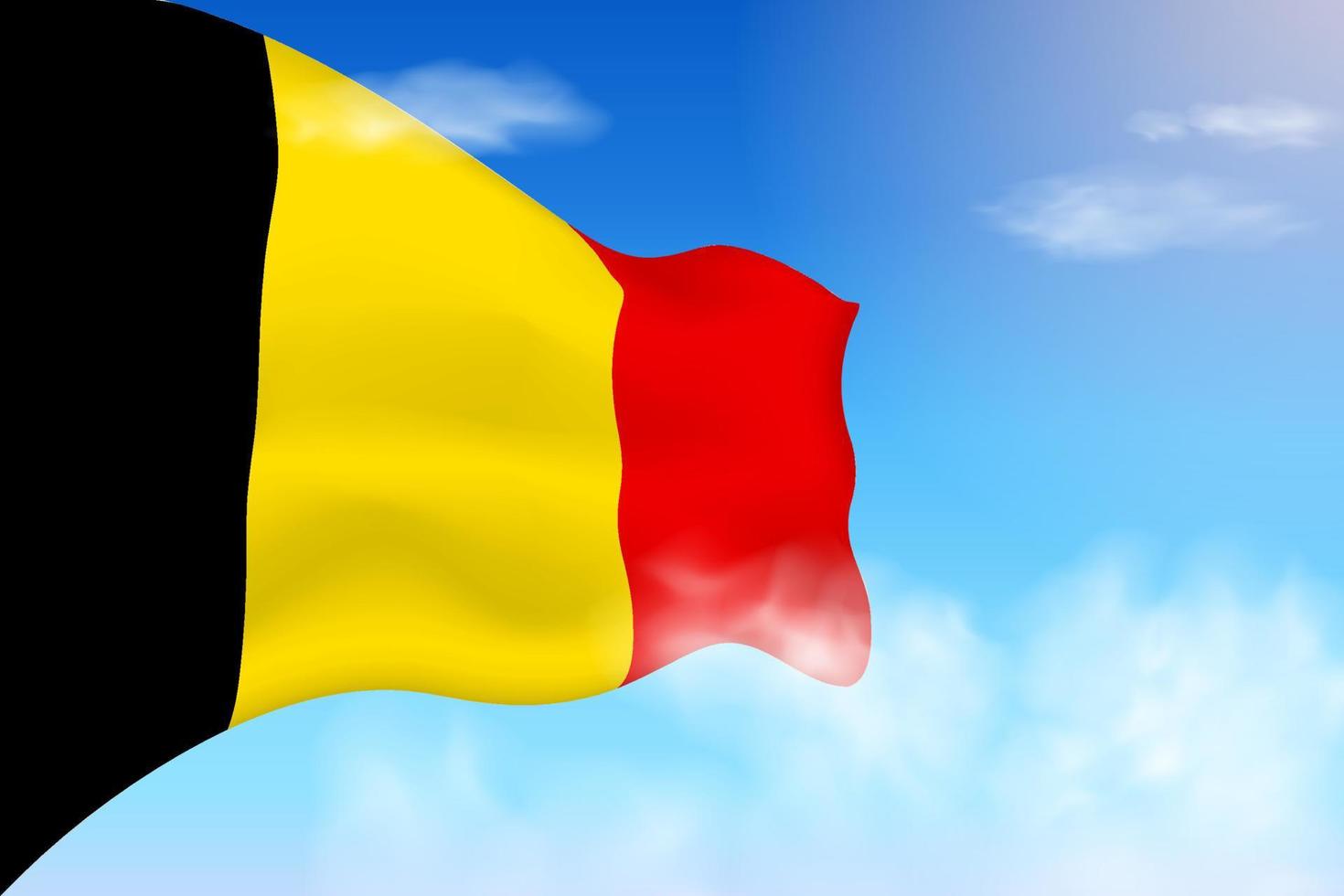 Belgium flag in the clouds. Vector flag waving in the sky. National day realistic flag illustration. Blue sky vector.