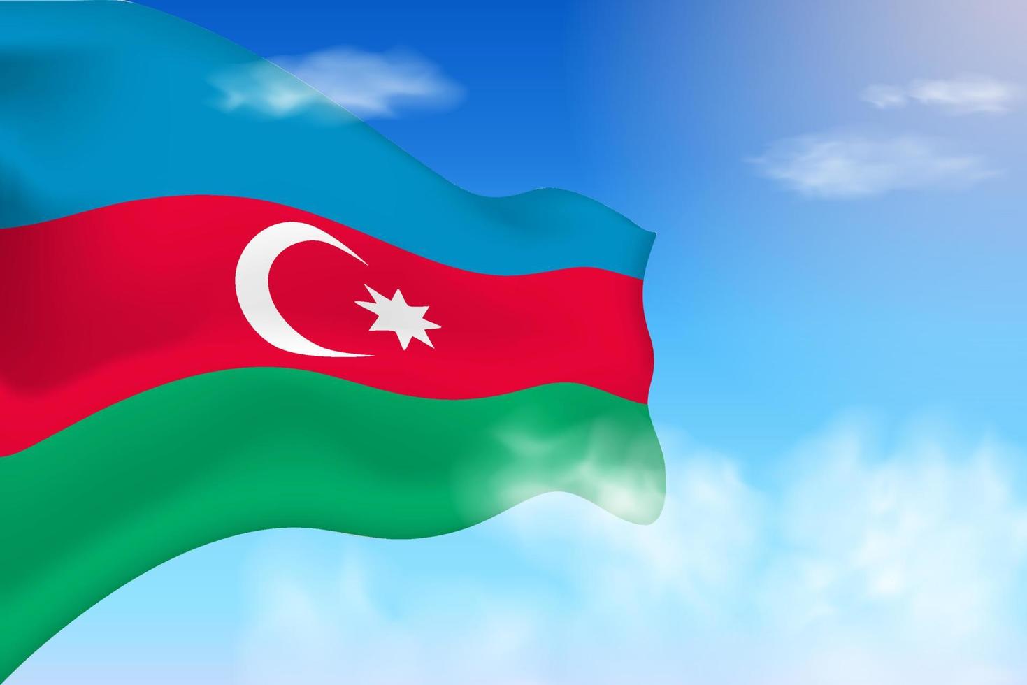 Azerbaijan flag in the clouds. Vector flag waving in the sky. National day realistic flag illustration. Blue sky vector.