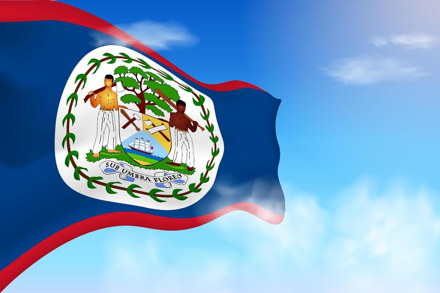 Belize flag in the clouds. Vector flag waving in the sky. National day realistic flag illustration. Blue sky vector.