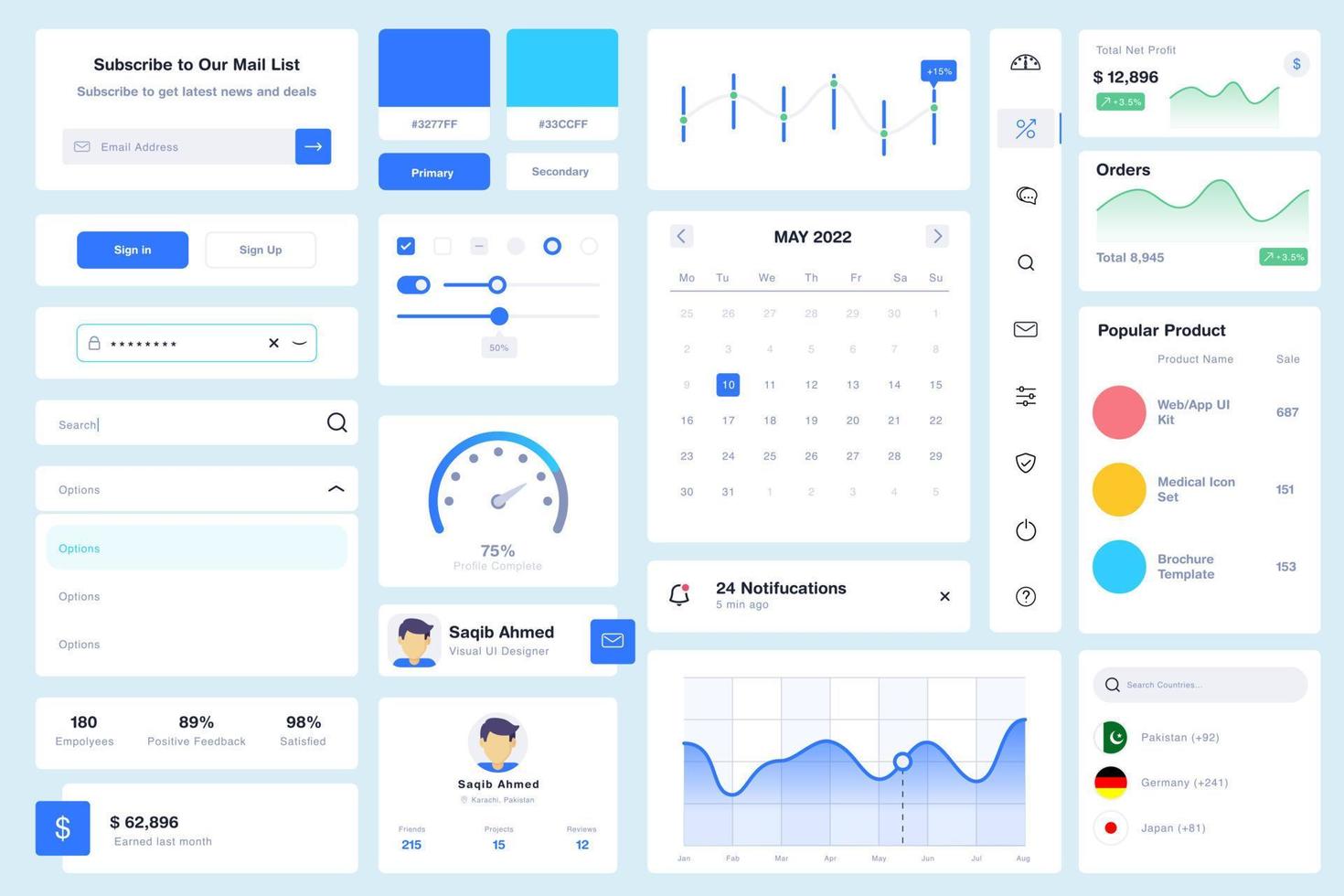 Web Dashboard UI Component Kit Elements Design Vector