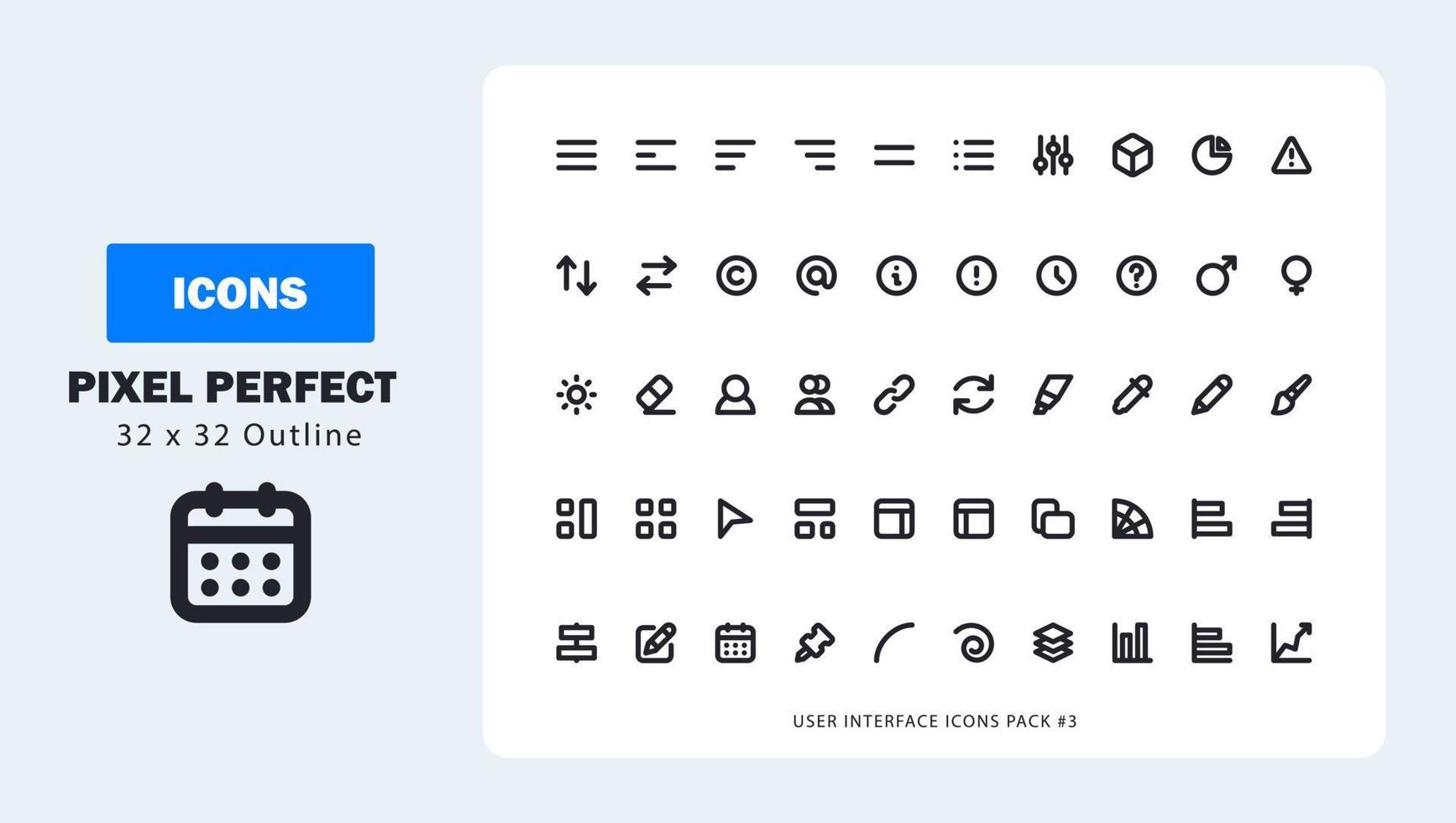 User interface icon set 3, ui pixel perfect icon line art outline stroke pack vector