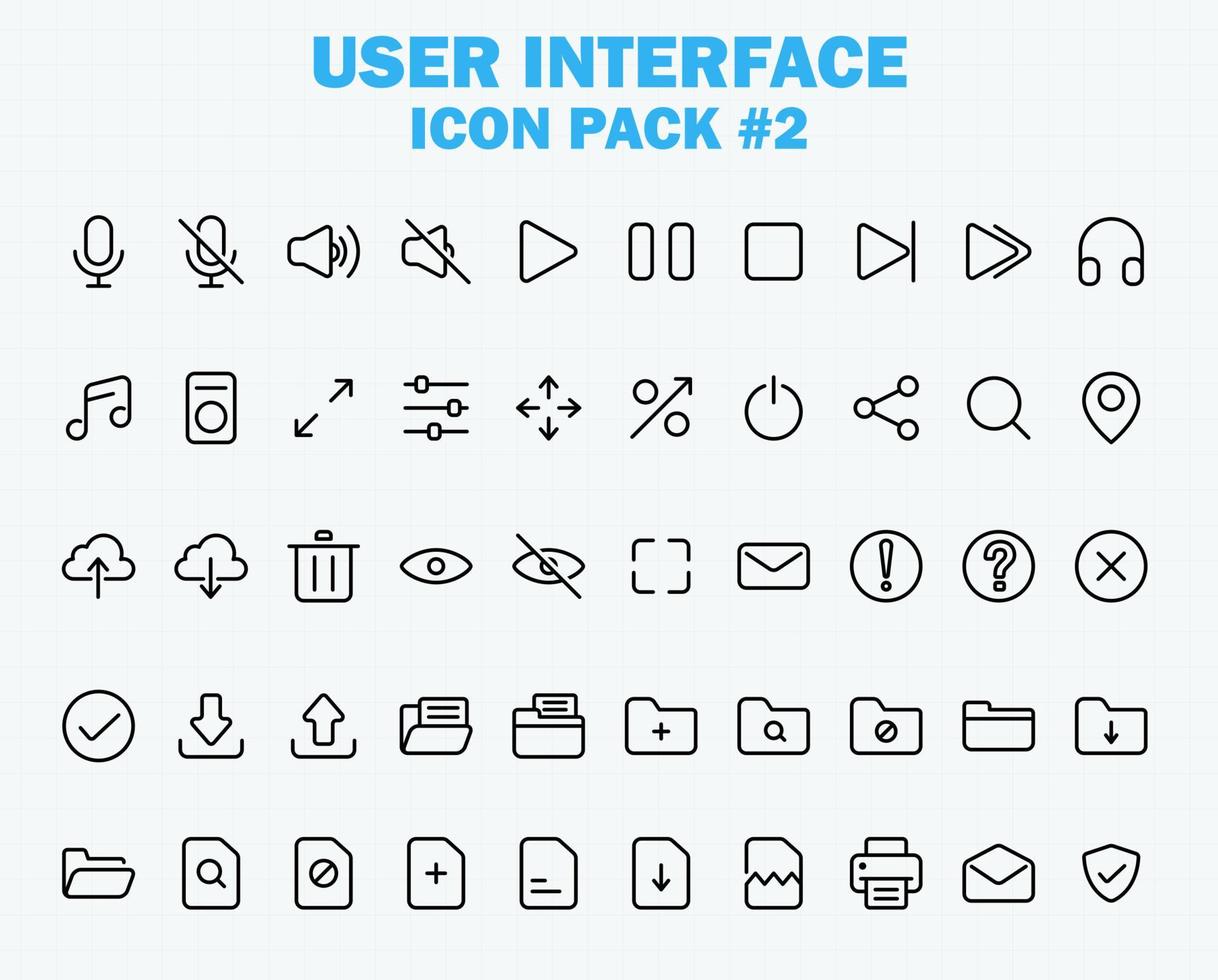 Web and App User Interface Icons Set, Vector UI Thin Outline Line Icon Collection