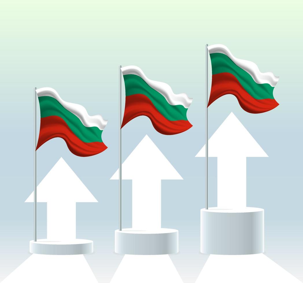 bandera de bulgaria el país está en una tendencia alcista. asta de bandera ondeante en colores pastel modernos. dibujo de bandera, sombreado para una fácil edición. diseño de plantilla de banner. vector