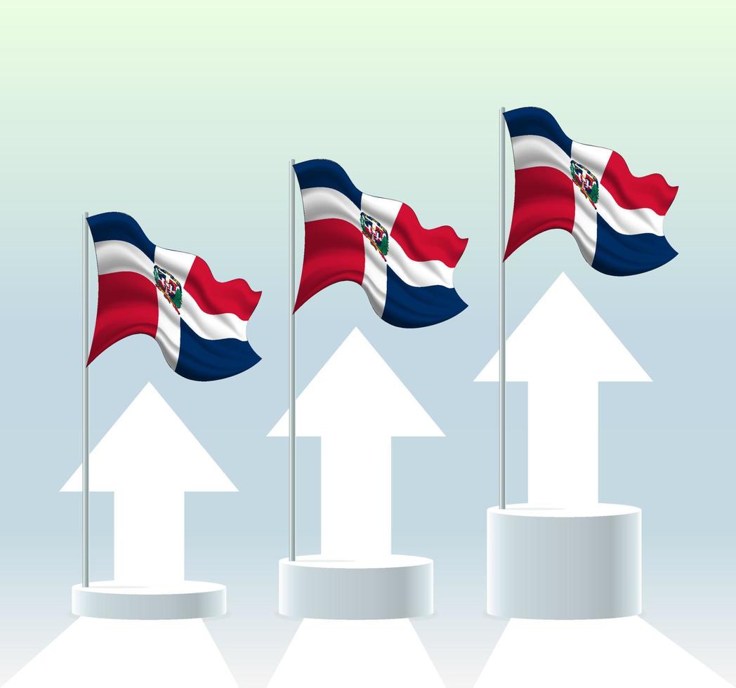 Dominican Republic flag. The country is in an uptrend. Waving flagpole in modern pastel colors. Flag drawing, shading for easy editing. Banner template design. vector