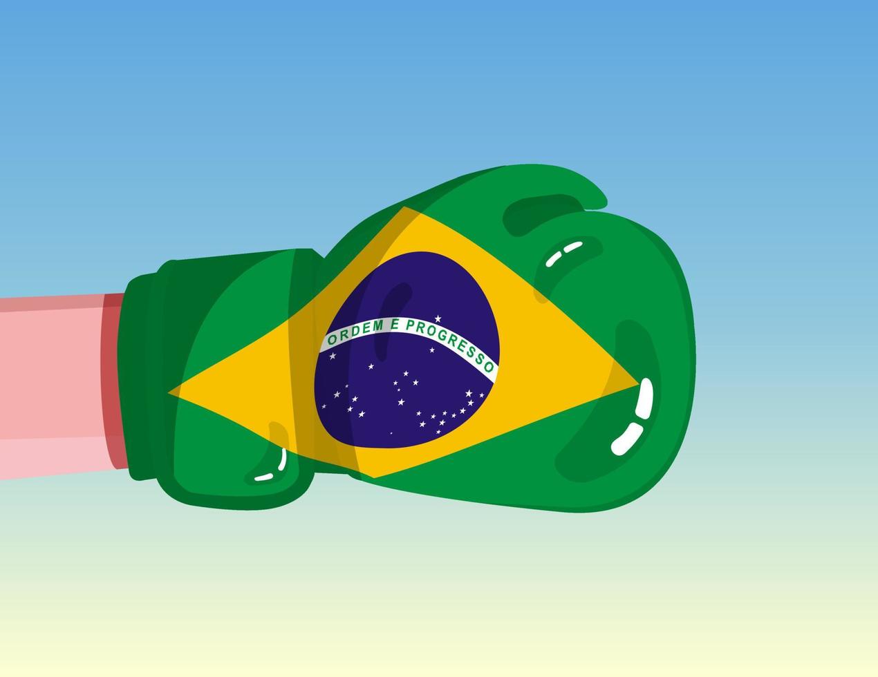 Flag of Brazil on boxing glove. Confrontation between countries with competitive power. Offensive attitude. Separation of power. Template ready design. vector