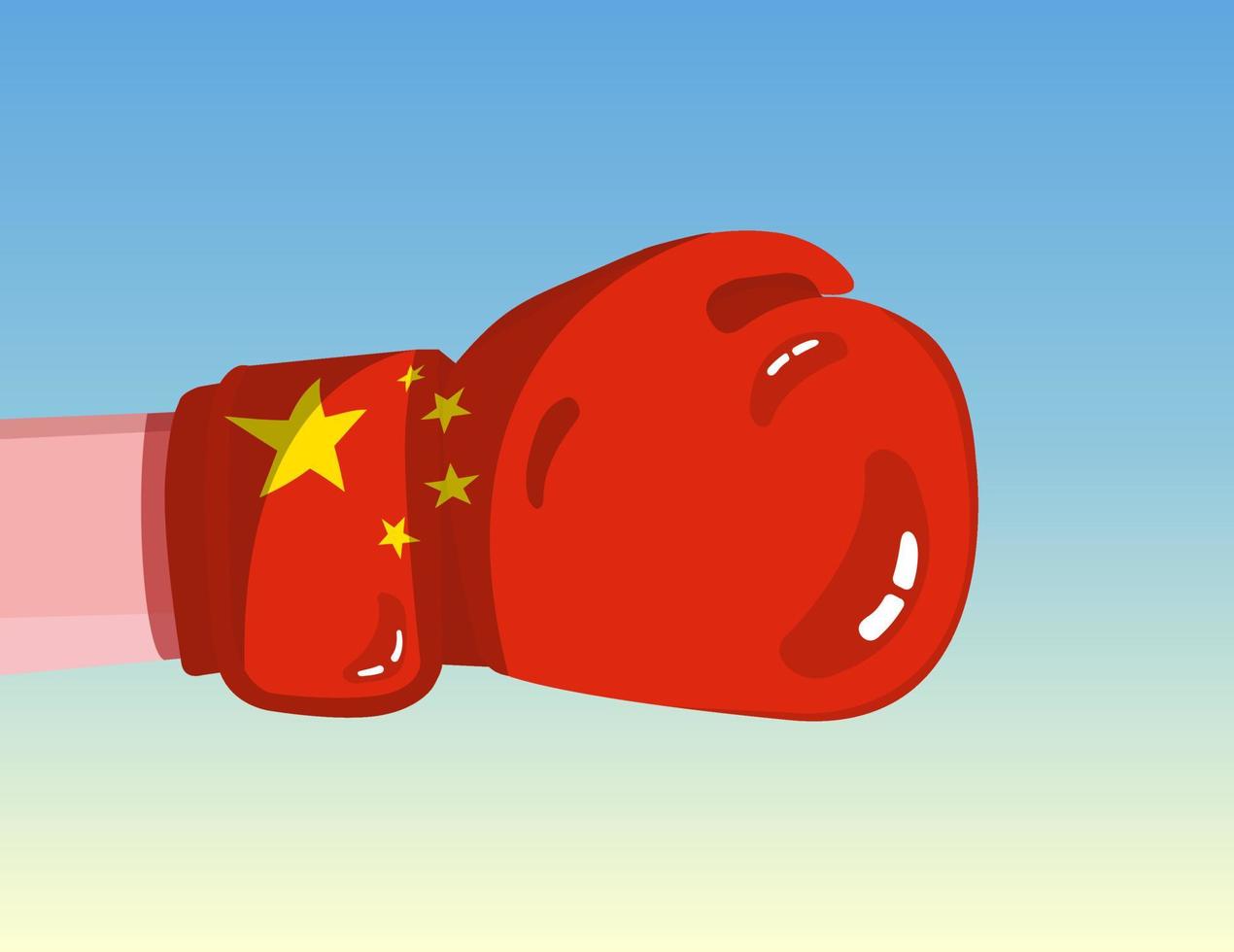 Flag of China on boxing glove. Confrontation between countries with competitive power. Offensive attitude. Separation of power. Template ready design. vector