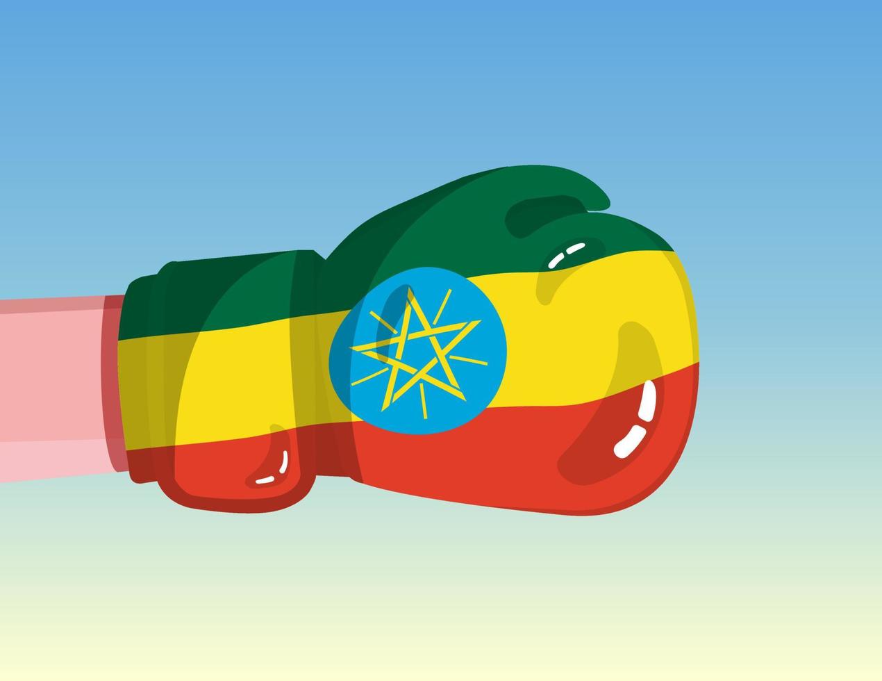 Flag of Ethiopia on boxing glove. Confrontation between countries with competitive power. Offensive attitude. Separation of power. Template ready design. vector