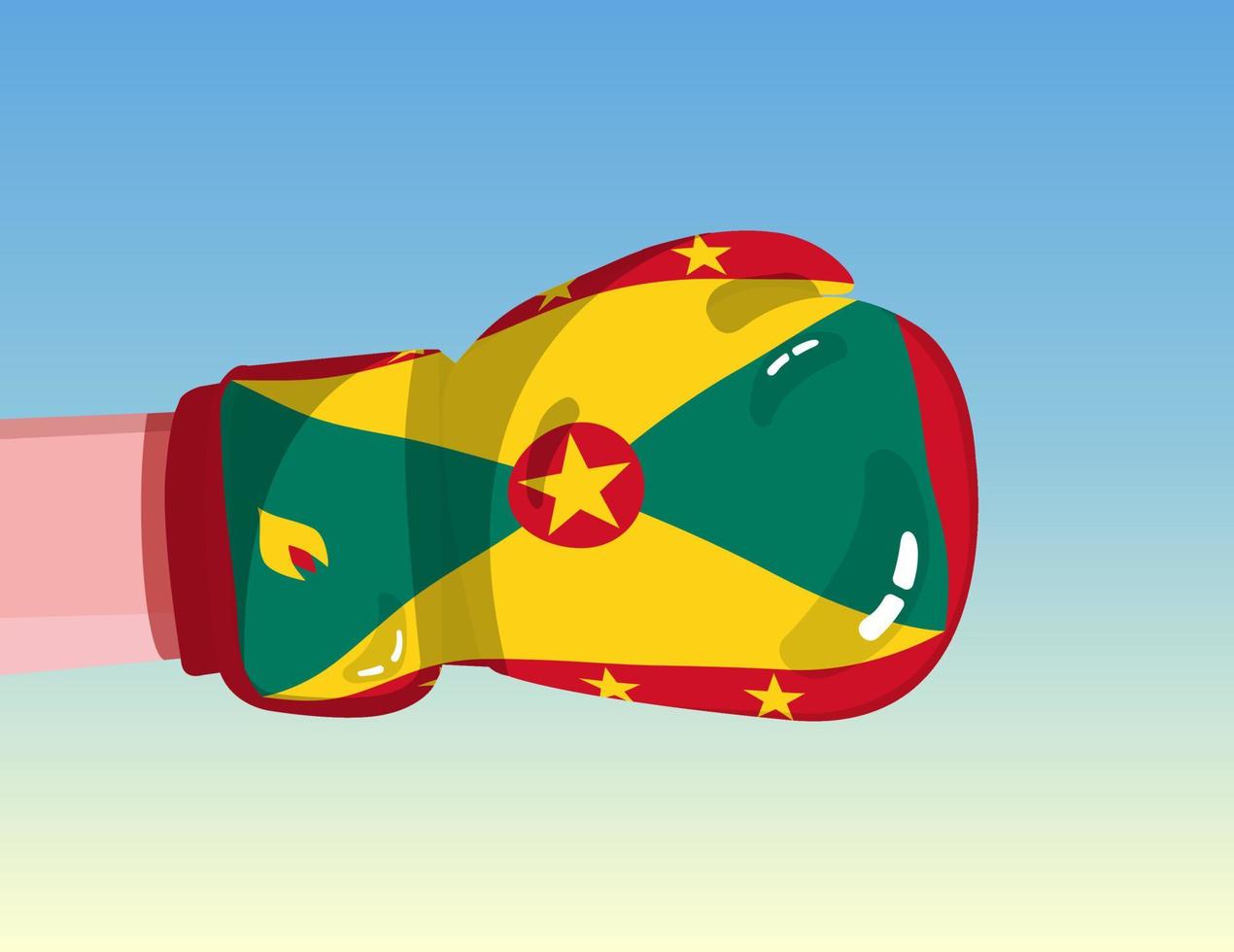 Flag of Grenada on boxing glove. Confrontation between countries with competitive power. Offensive attitude. Separation of power. Template ready design. vector