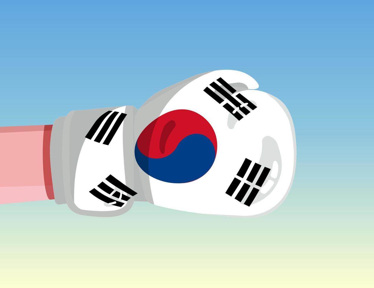 Flag of South Korea on boxing glove. Confrontation between countries with competitive power. Offensive attitude. Separation of power. Template ready design. vector