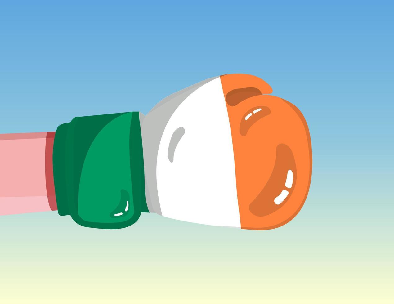 Flag of Ireland on boxing glove. Confrontation between countries with competitive power. Offensive attitude. Separation of power. Template ready design. vector