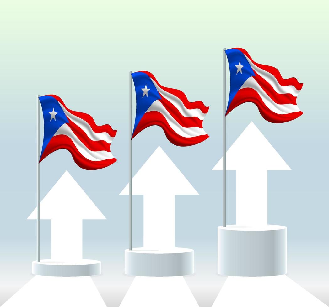 bandera de puerto rico el país está en una tendencia alcista. asta de bandera ondeante en colores pastel modernos. dibujo de bandera, sombreado para una fácil edición. diseño de plantilla de banner. vector