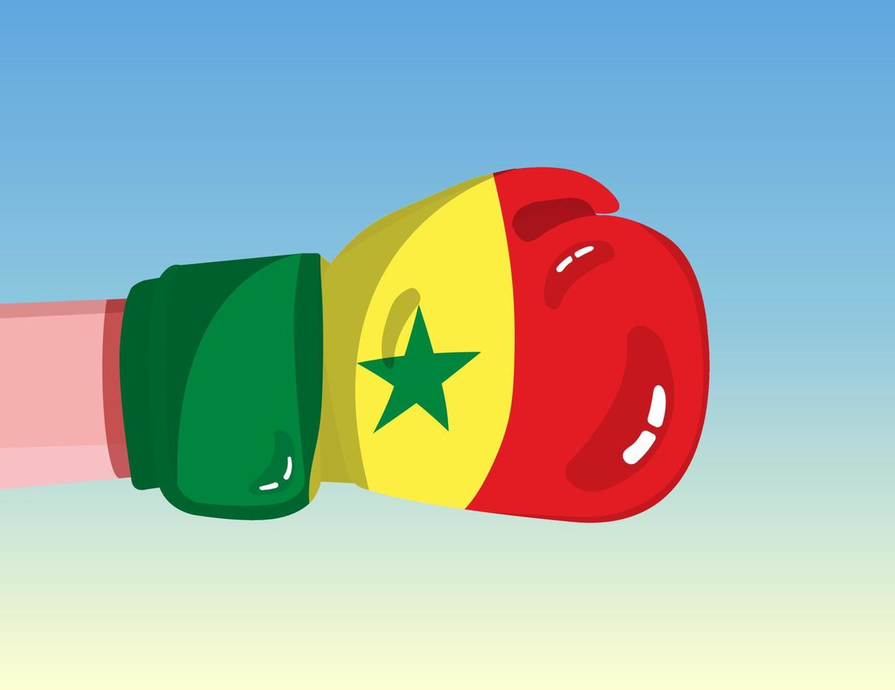 Flag of Senegal on boxing glove. Confrontation between countries with competitive power. Offensive attitude. Separation of power. Template ready design. vector