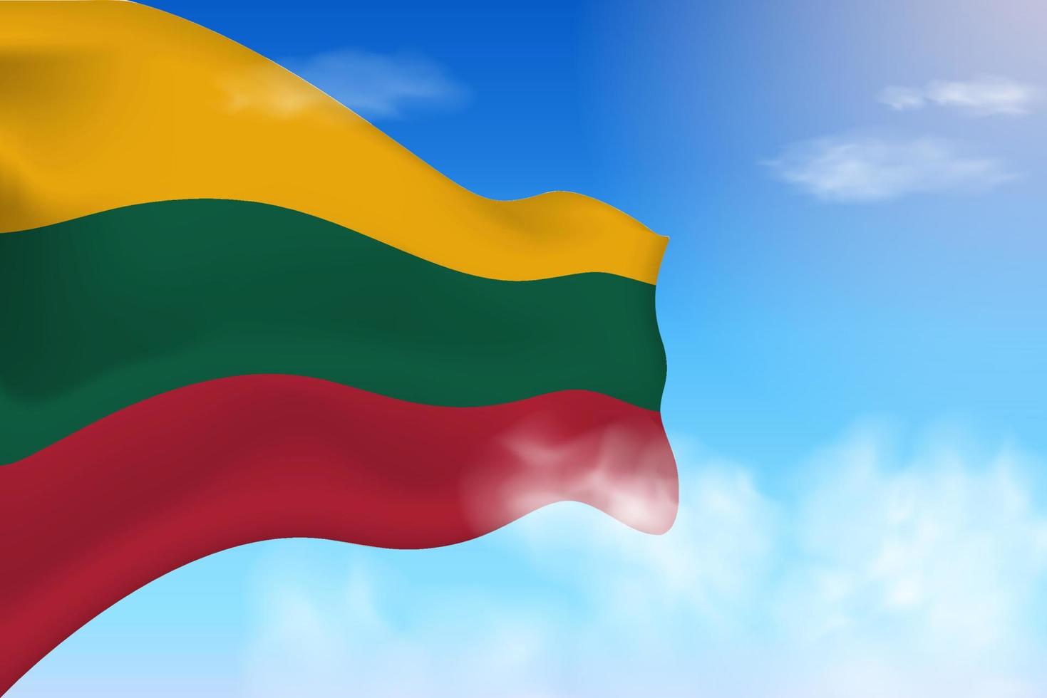 Lithuania flag in the clouds. Vector flag waving in the sky. National day realistic flag illustration. Blue sky vector.