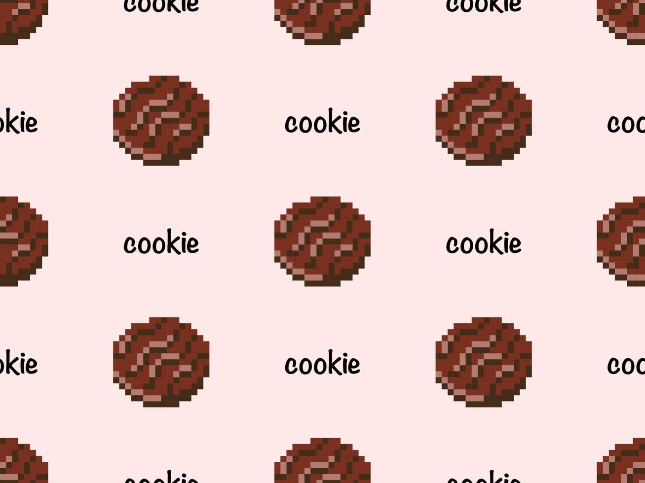 Cookie cartoon character seamless pattern on pink background. Pixel style vector