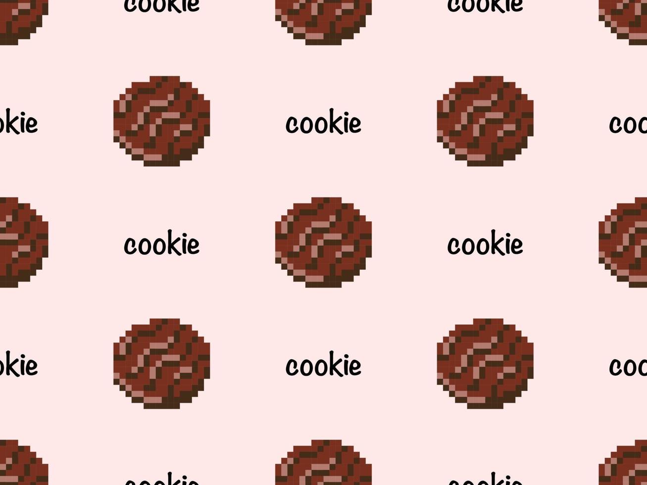 Cookie cartoon character seamless pattern on pink background. Pixel style vector