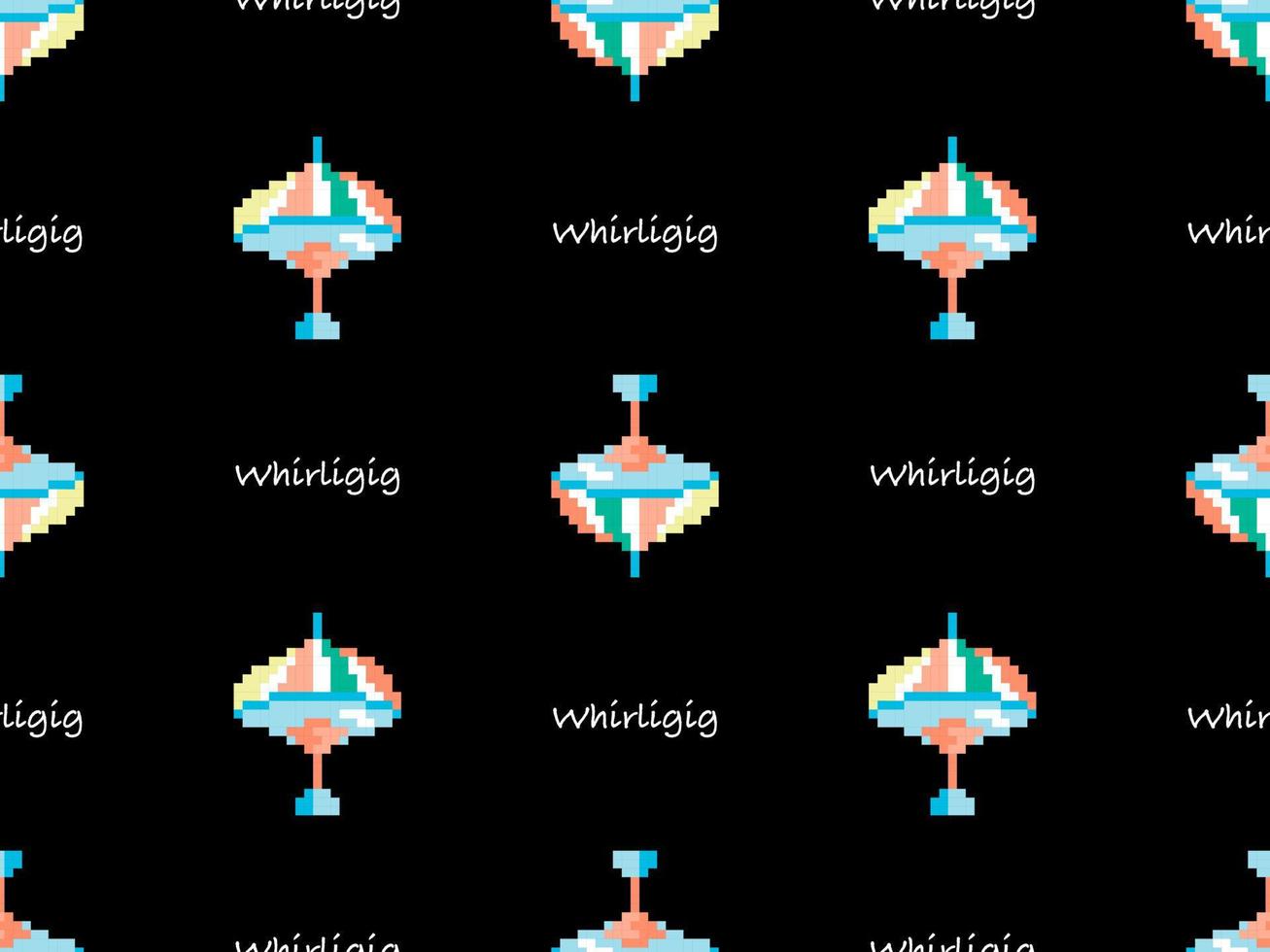 perinola personaje de dibujos animados de patrones sin fisuras sobre fondo negro. estilo de píxel vector