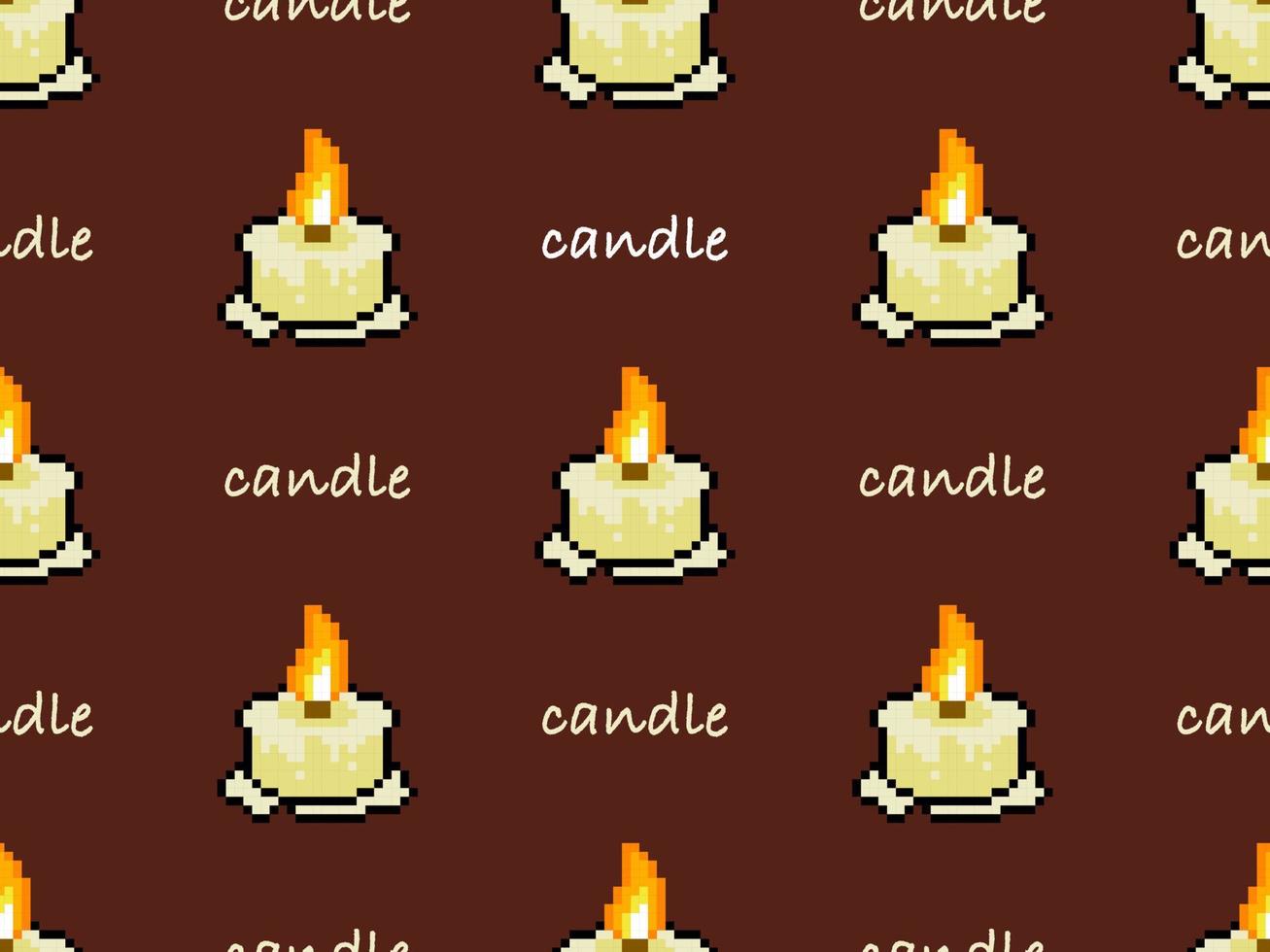 Candle cartoon character seamless pattern on red background. Pixel style vector