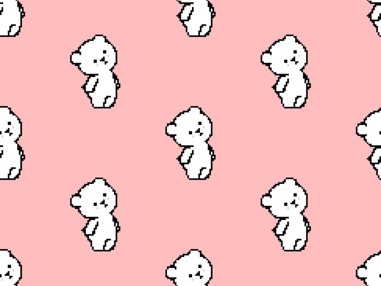 Bear cartoon character seamless pattern on pink background. Pixel style vector