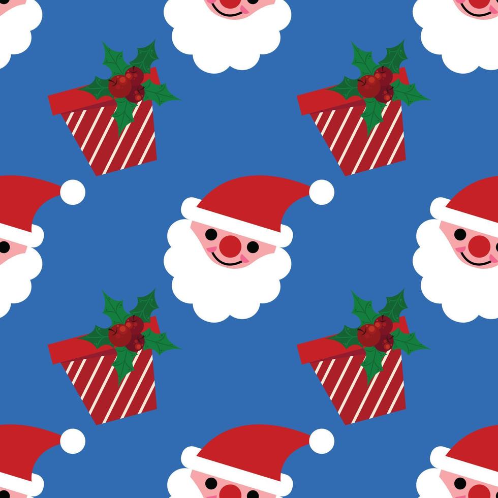 lindo papel tapiz de diseño sin costuras de santa sobre fondo azul vector