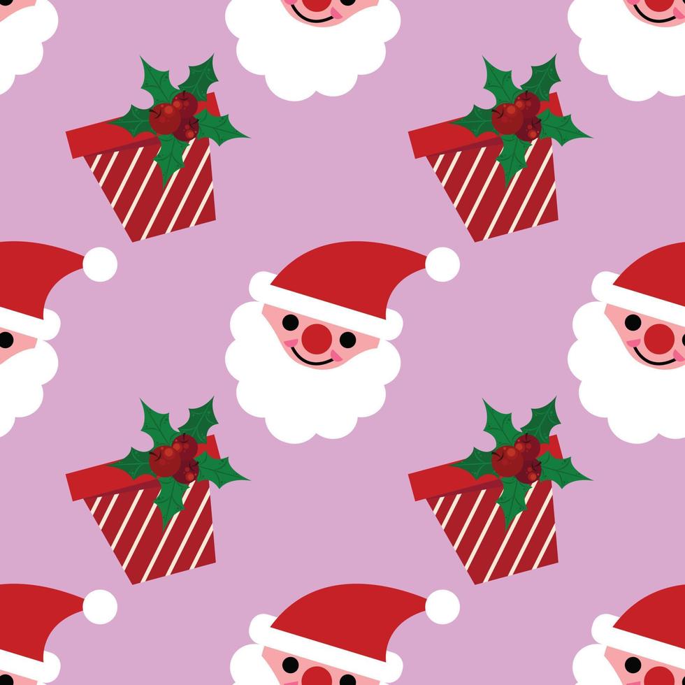 Lindo papel tapiz de diseño sin costuras de santa sobre fondo rosa vector