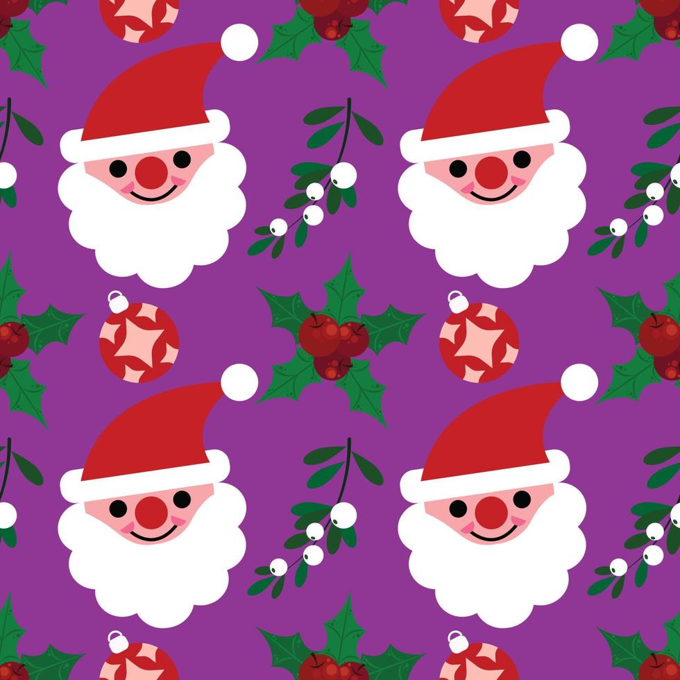 lindo papel tapiz de diseño sin costuras de santa sobre fondo púrpura vector