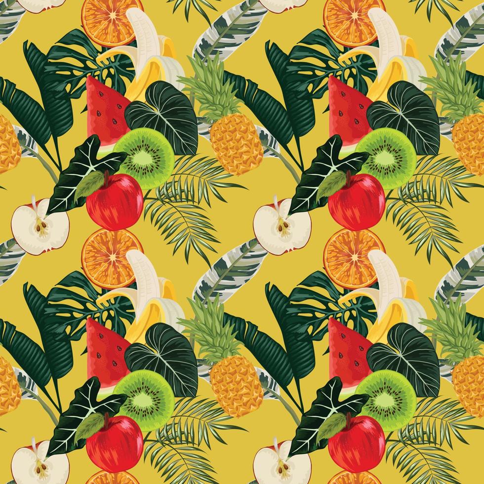 frutas de verano tropical diseño sin costuras sobre fondo amarillo vector