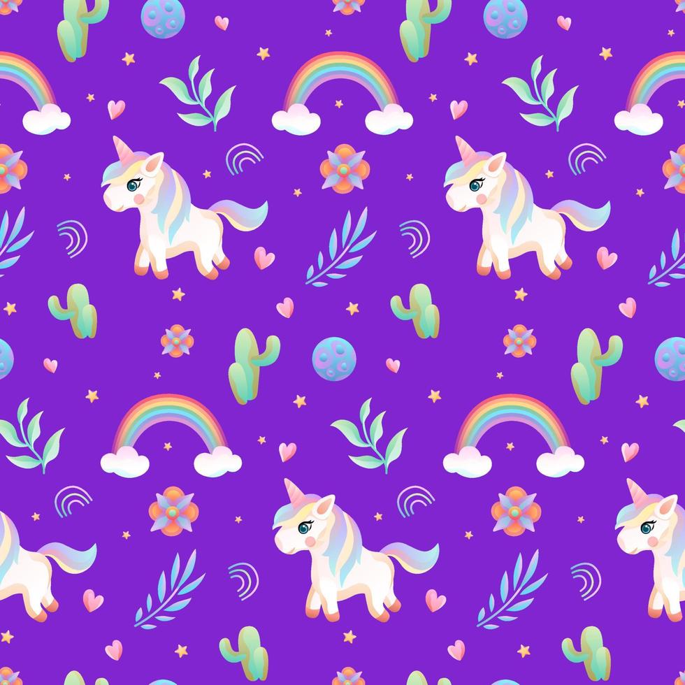 Cute Unicorns Vector Seamless Pattern