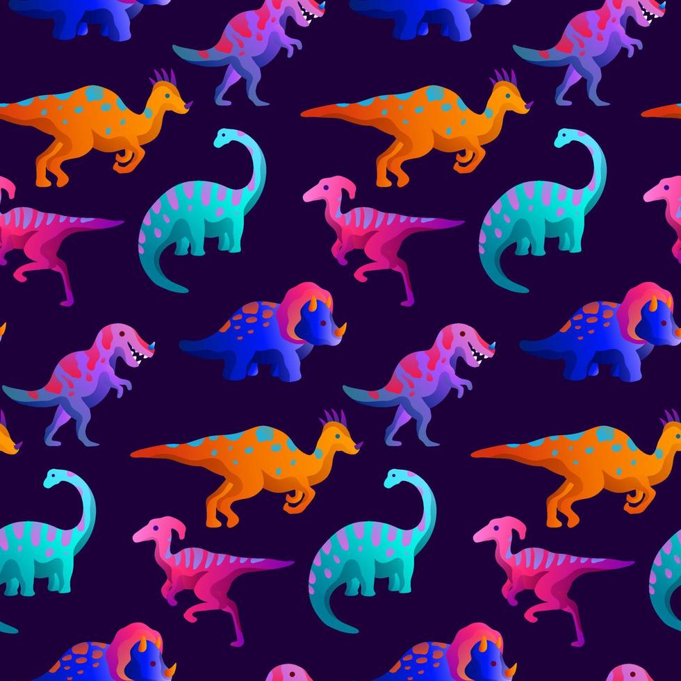 Neon Dinosaur Vector Seamless Pattern