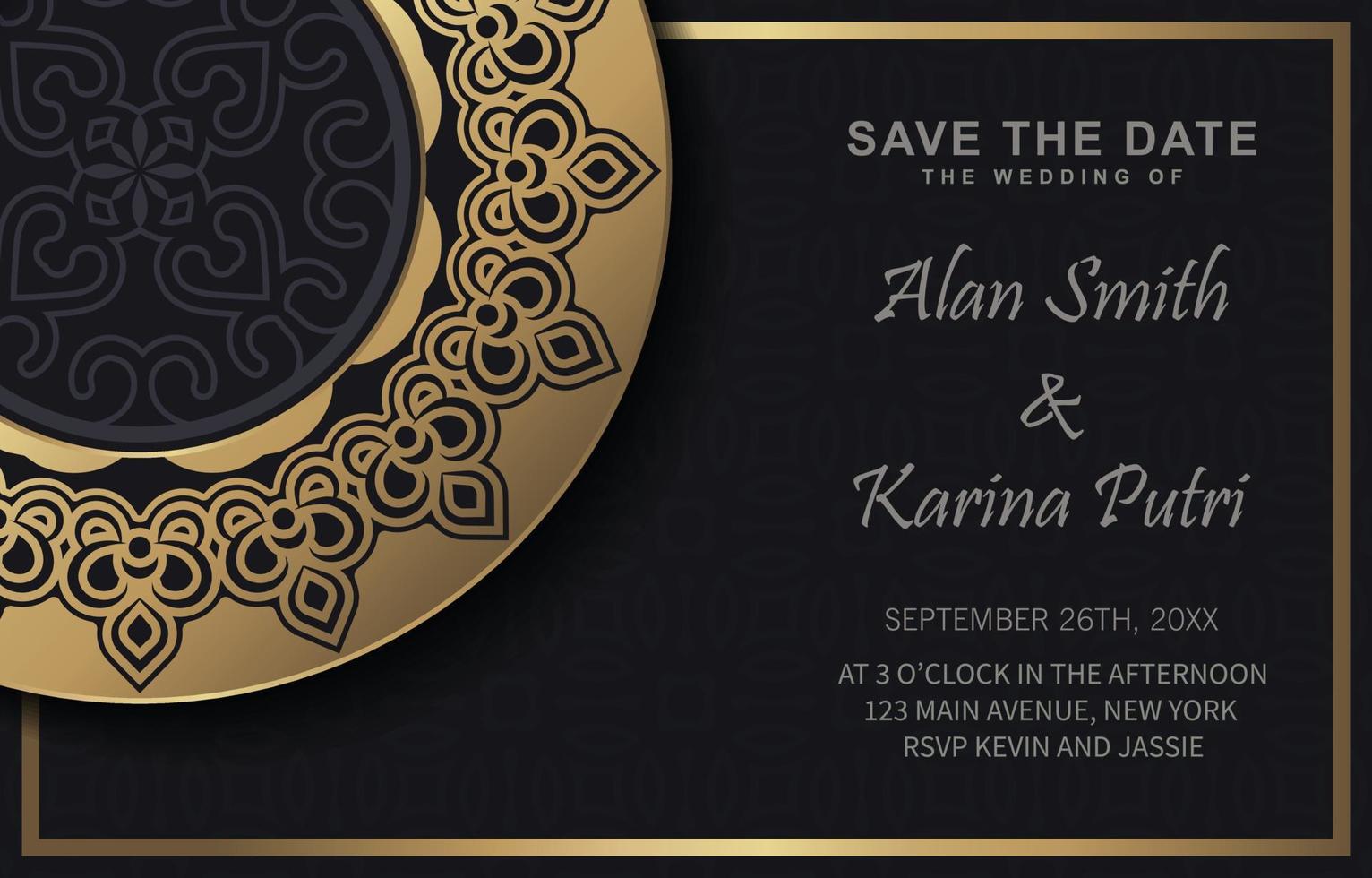 Elegant mandala wedding invitation card template design vector