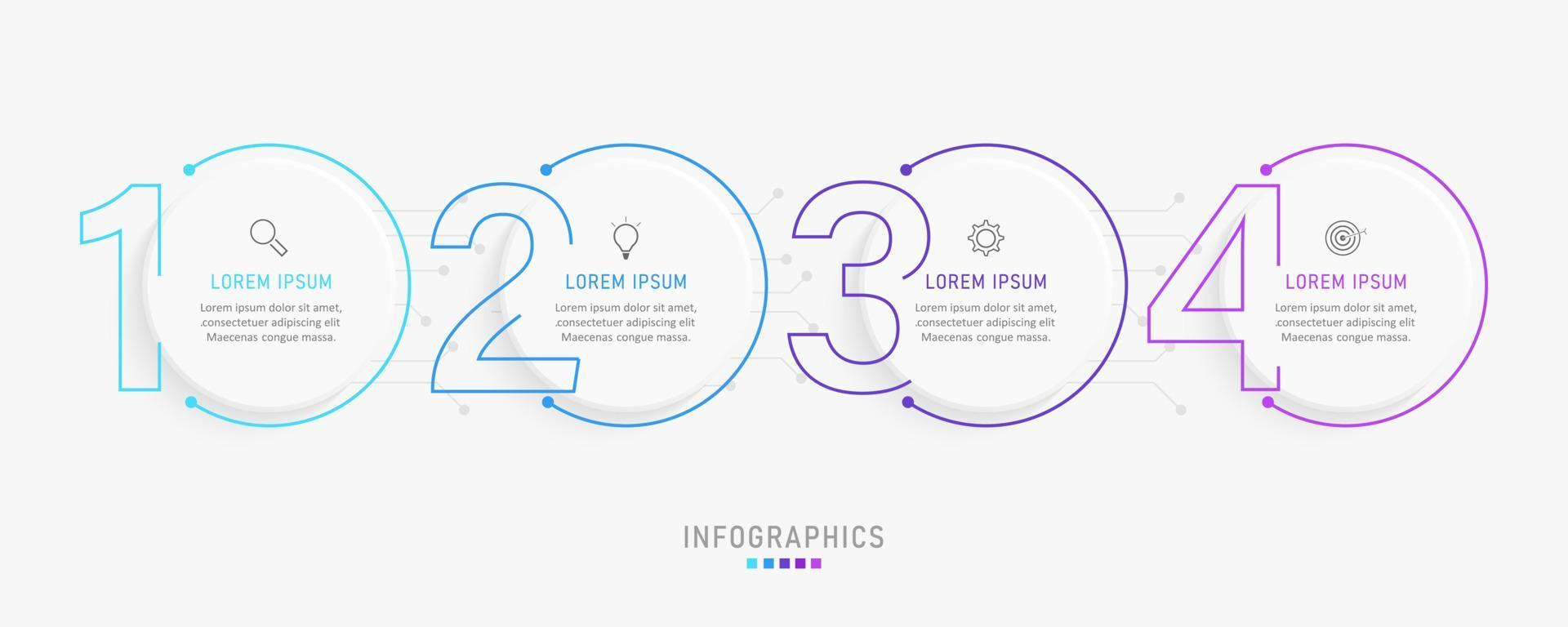 plantilla de diseño de etiquetas infográficas vectoriales con iconos y 4 opciones o pasos. se puede utilizar para diagramas de proceso, presentaciones, diseño de flujo de trabajo, banner, diagrama de flujo, gráfico de información. vector