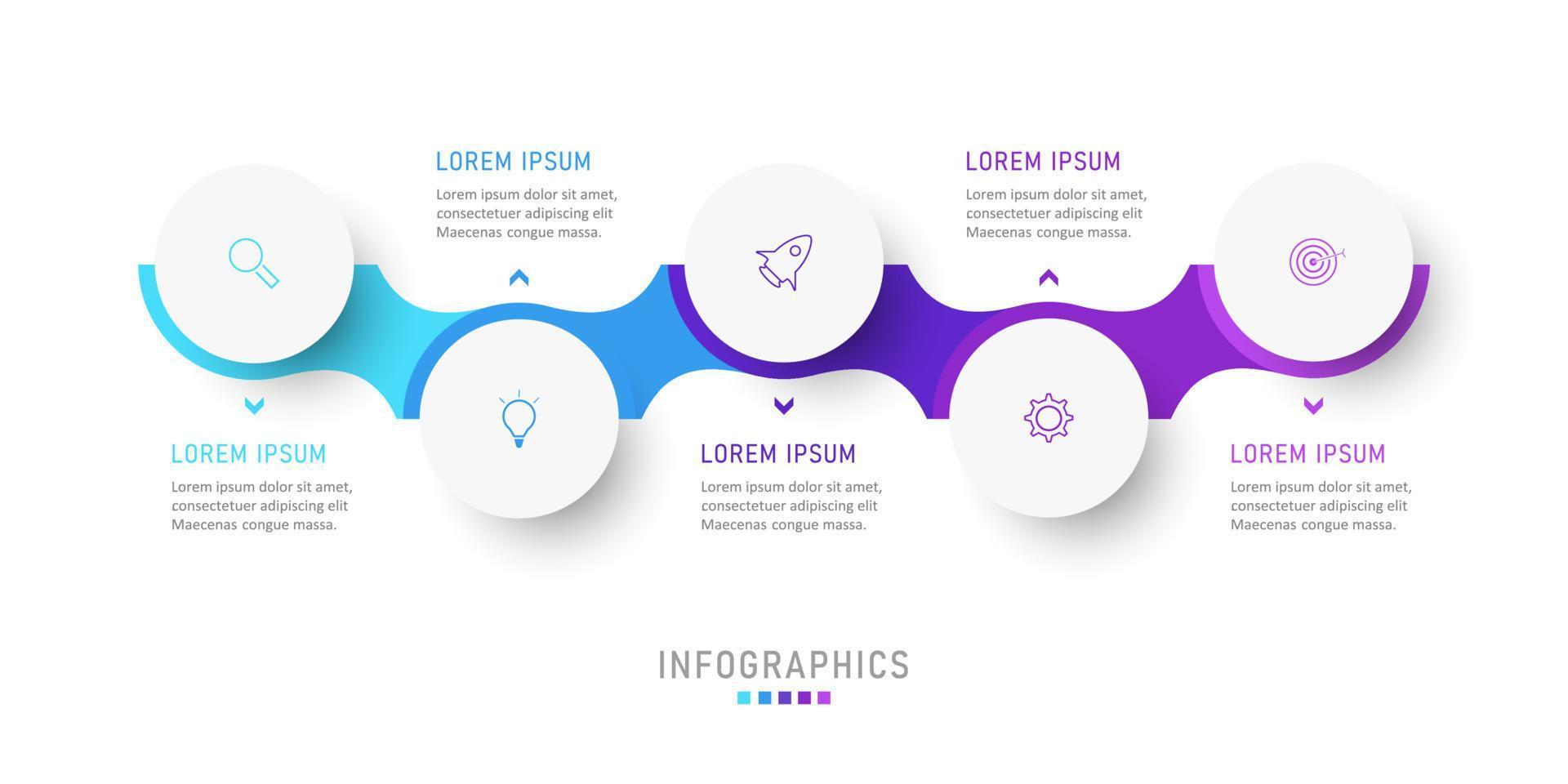 plantilla de diseño de etiquetas infográficas vectoriales con iconos y 5 opciones o pasos. se puede utilizar para diagramas de proceso, presentaciones, diseño de flujo de trabajo, banner, diagrama de flujo, gráfico de información. vector