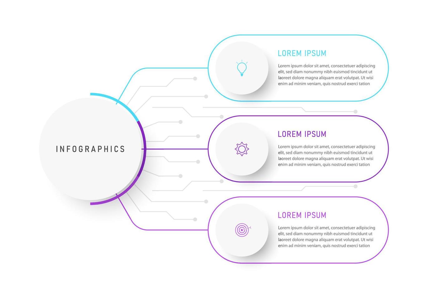 Vector Infographic label design template with icons and 3 options or steps. Can be used for process diagram, presentations, workflow layout, banner, flow chart, info graph.