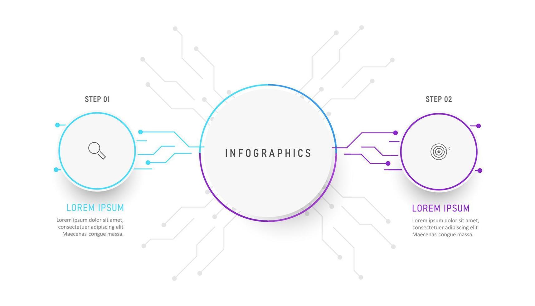 plantilla de diseño de etiquetas infográficas vectoriales con iconos y 2 opciones o pasos. se puede utilizar para diagramas de proceso, presentaciones, diseño de flujo de trabajo, banner, diagrama de flujo, gráfico de información. vector